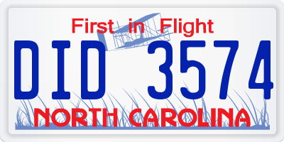 NC license plate DID3574
