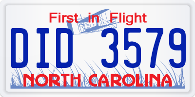 NC license plate DID3579