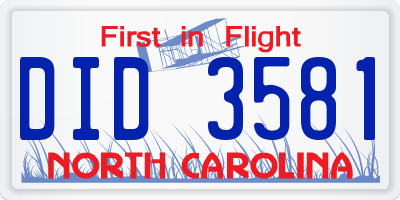 NC license plate DID3581