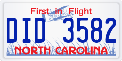 NC license plate DID3582
