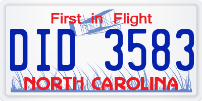 NC license plate DID3583