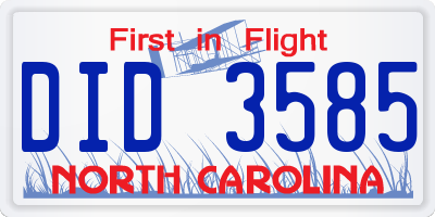 NC license plate DID3585