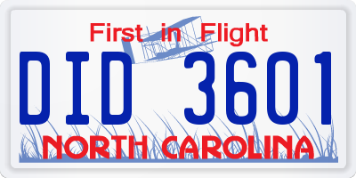 NC license plate DID3601