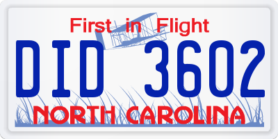NC license plate DID3602