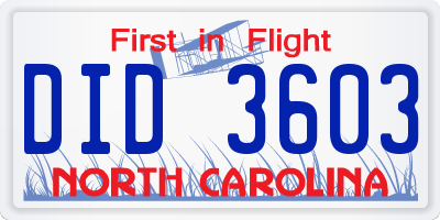 NC license plate DID3603