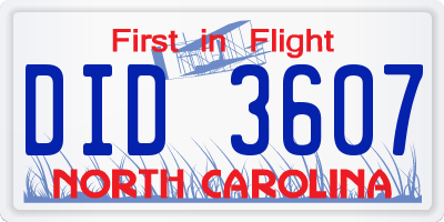 NC license plate DID3607