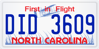 NC license plate DID3609