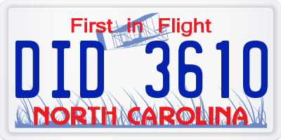 NC license plate DID3610