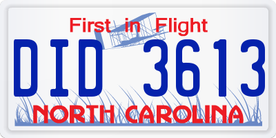 NC license plate DID3613