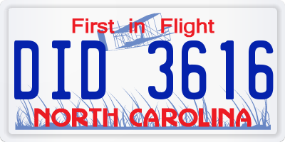 NC license plate DID3616