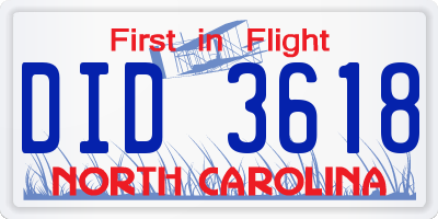 NC license plate DID3618