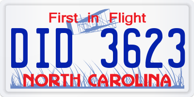 NC license plate DID3623