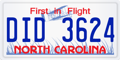 NC license plate DID3624