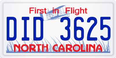 NC license plate DID3625