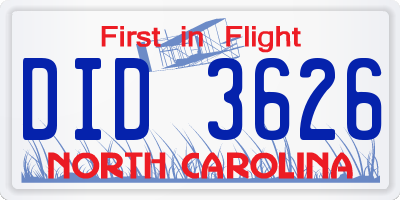 NC license plate DID3626