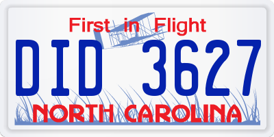NC license plate DID3627