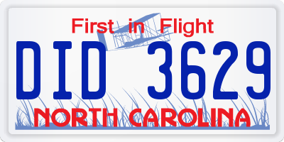 NC license plate DID3629