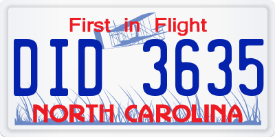 NC license plate DID3635