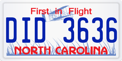 NC license plate DID3636