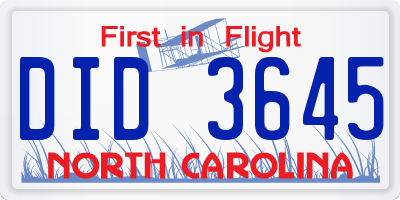 NC license plate DID3645