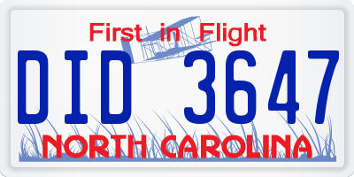 NC license plate DID3647