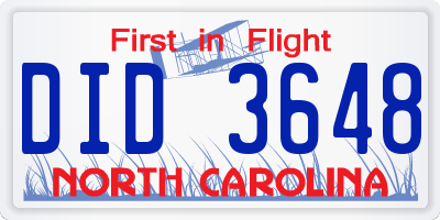 NC license plate DID3648