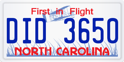 NC license plate DID3650
