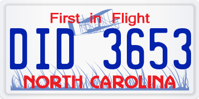 NC license plate DID3653
