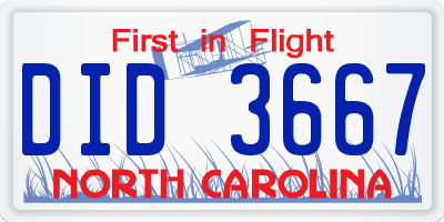 NC license plate DID3667