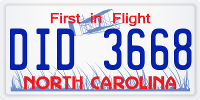NC license plate DID3668
