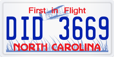NC license plate DID3669