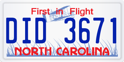 NC license plate DID3671