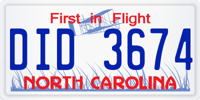 NC license plate DID3674