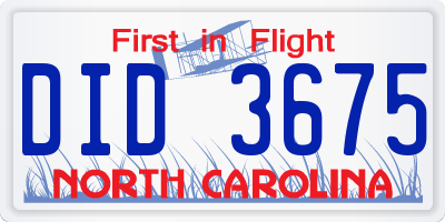 NC license plate DID3675