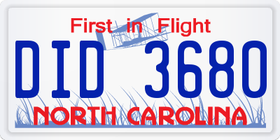NC license plate DID3680