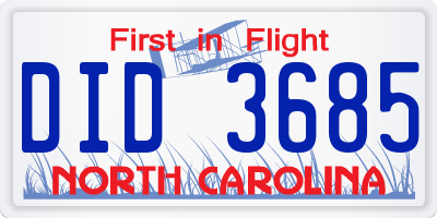 NC license plate DID3685