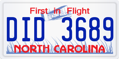 NC license plate DID3689