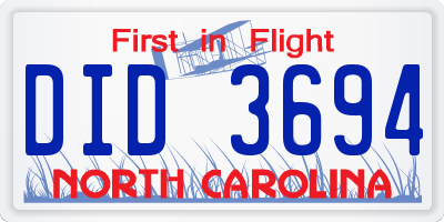 NC license plate DID3694