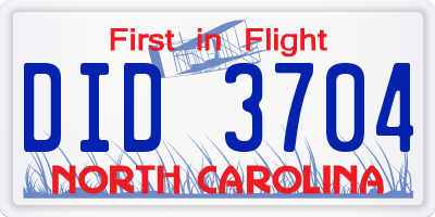 NC license plate DID3704