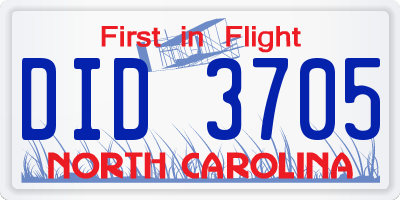 NC license plate DID3705