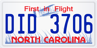 NC license plate DID3706
