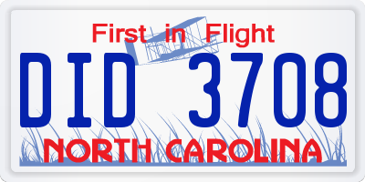 NC license plate DID3708