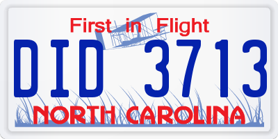NC license plate DID3713