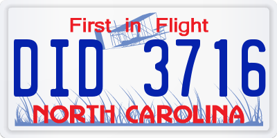 NC license plate DID3716