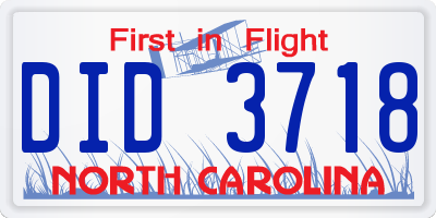 NC license plate DID3718