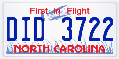 NC license plate DID3722