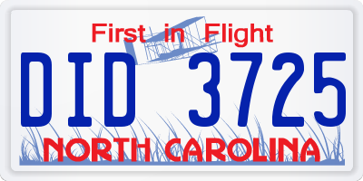 NC license plate DID3725