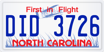 NC license plate DID3726