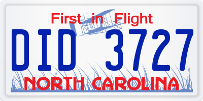 NC license plate DID3727