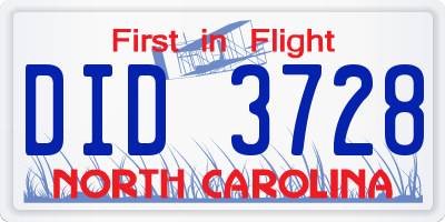 NC license plate DID3728